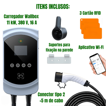 Carregador Para Carro Elétrico Wallbox 11 kW 380V 16A Tipo2